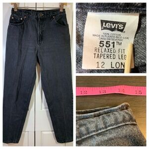 Vintage Levi's 551 Relaxed Fit Tapered Leg 12 Long Black 28x31 Jeans Made In USA